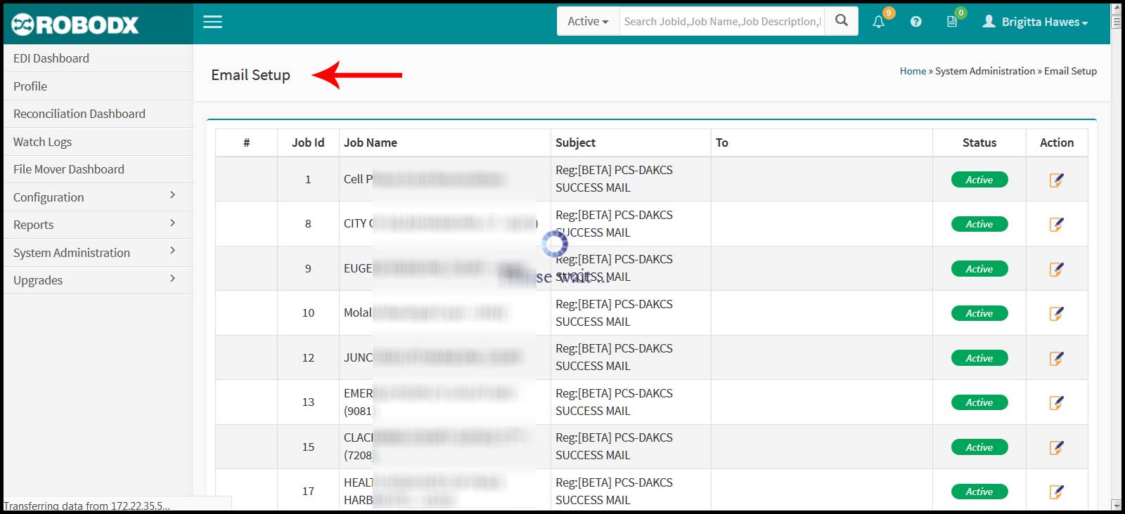 Email Setup Table